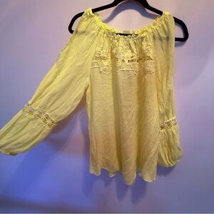NWT Melissa Paige lemon yellow color block cabled shoulder top